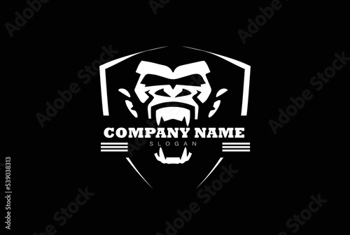 Fighter gorilla face logo with aggression, badge logo