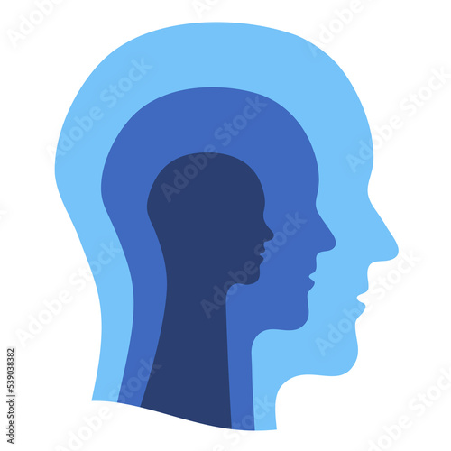 Abstract human head silhouette. Illustration of the human mind and personality structure. Concept of conscious, subconscious,  and unconscious mind.