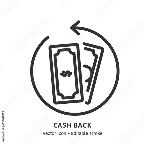 Cash back line icon. Salary payment, personal and family budget, cashback. Flat outline icon. Editable stroke
