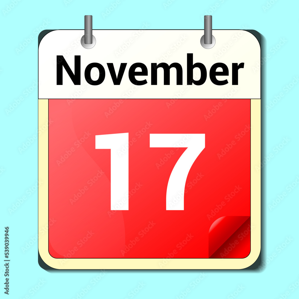 calendar vector drawing, date November 17 on the page calendar vector drawing, date November 17 on the page