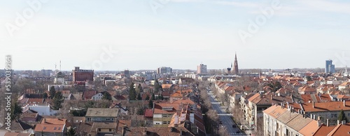 Fényképezés Panoramic aerial view of the beautiful skyline of Osijek, Croatia