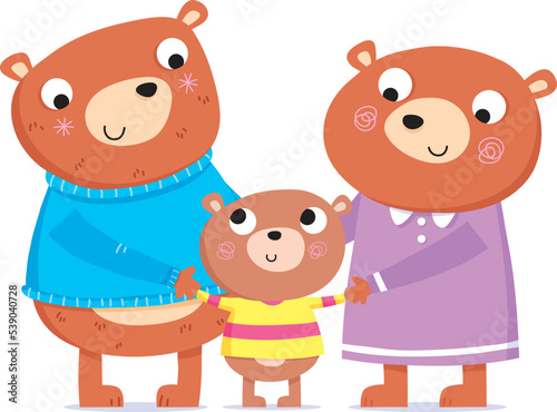Cartoon vector illustration of three cute bears daddy bear mummy bear and baby bear