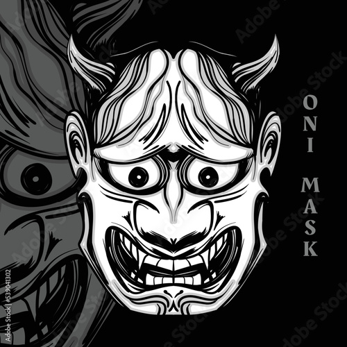 hand drawn black flat design abstract lines themed samurai mask