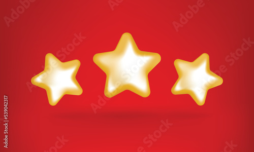 Achievements for games. Customer rating feedback Three Gold rating star symbol concept from client about employee of website. Realistic 3d design. For mobile applications. Vector illustration