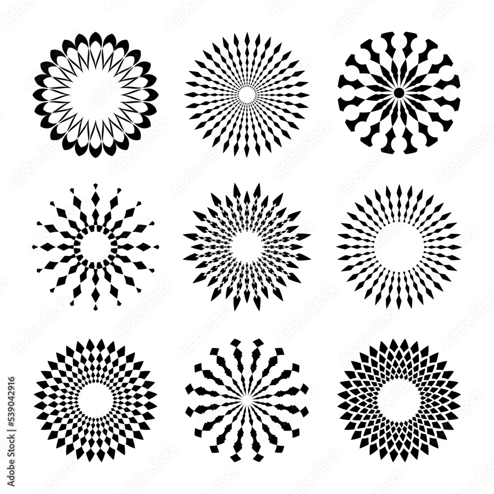 Abstract Radial Circle Icons. Design Elements Set. Abstract Radial Circle Icons. Design Elements Set.