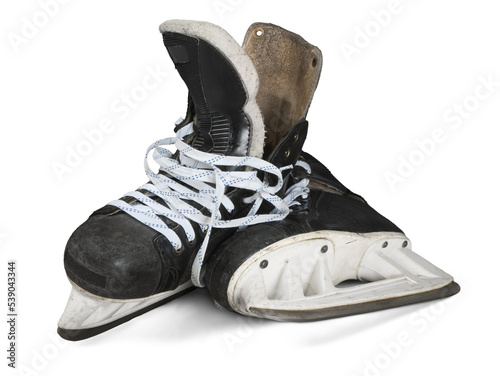 Canvas Print Pair of Old Black Ice Hockey Skates, Isolated on Transparent Background