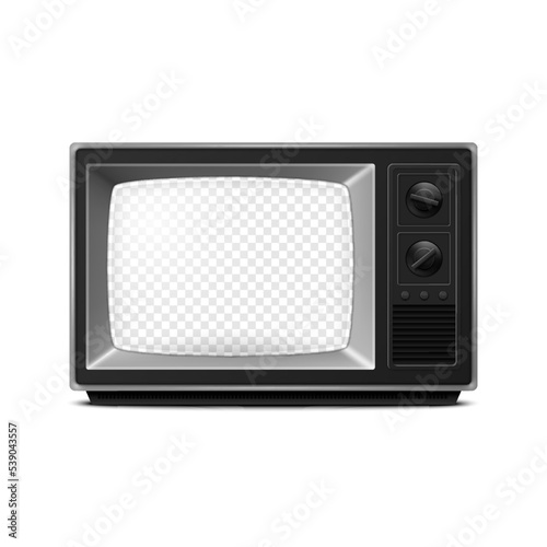 Vector 3d Realistic Retro TV Receiver with Transparent Screen Isolated on White Background. Home Interior Design Concept. Vintage TV Set, Television, Front View