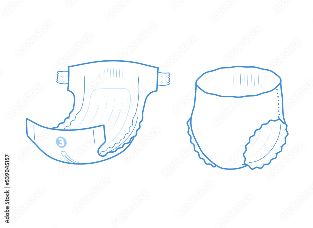 Detailed stroke diaper icon. Vector element isolated on white background. Perfect for showing the diaper, its main parts and benefits. EPS10. Detailed stroke diaper icon. Vector element isolated on white background. Perfect for showing the diaper, its main parts and benefits. EPS10.