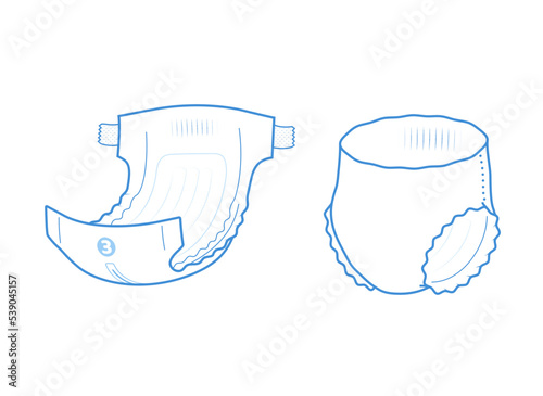 Detailed stroke diaper icon. Vector element isolated on white background. Perfect for showing the diaper, its main parts and benefits. EPS10.	