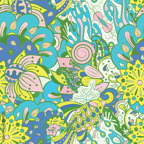 Tracery seamless pattern. Mehndi design. Ethnic doodle texture. Curved doodling background. Vector
