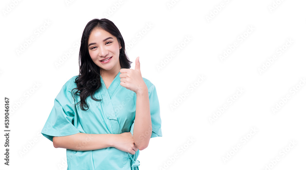 Cheerful patient asian woman showing thumb up smiling on white background. Diagnosis patient young girl checkup holding thumbs up good healthy over isolated. Insurance health care and accident concept Cheerful patient asian woman showing thumb up smiling on white background. Diagnosis patient young girl checkup holding thumbs up good healthy over isolated. Insurance health care and accident concept