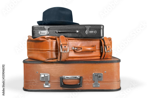 Stack of Old suitcases. Travelling concept
