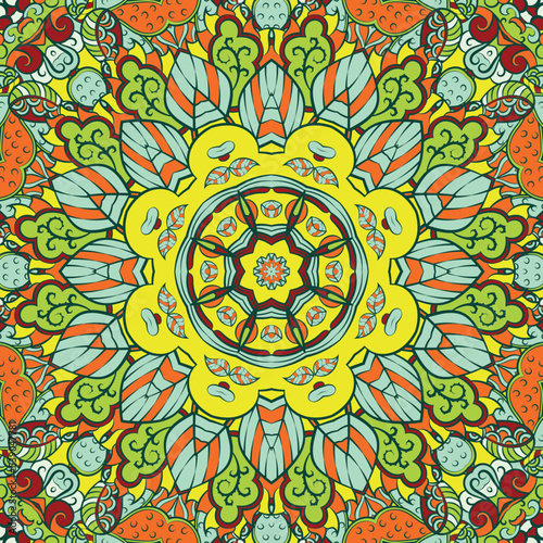 Seamless tile texture. Tracery mehndi design image. Ethnic doodle art. Curved doodling picture. Vector