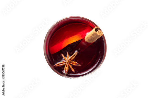 Gluhwein sweet hot warm Mulled red Wine or punch tea in mug cup glass spices citrus aromatic cinnamon star anise German tradition winter Christmas market beverage drink new year holidays festival photo