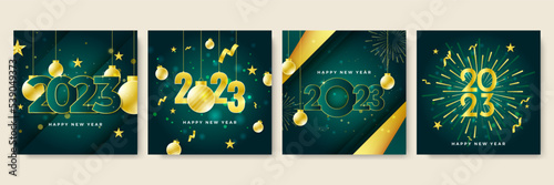 Happy new year 2023 green gold social media template and greeting card design