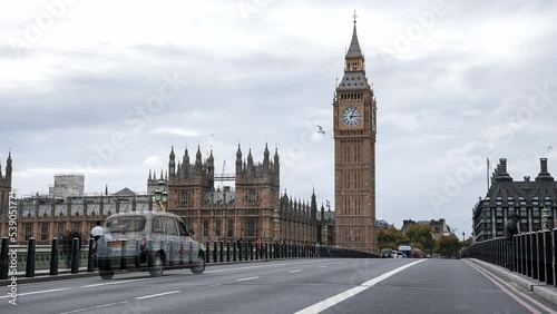 Timelapse view of the London city center near Westminster Abby and the Big Ben clock tower. Busy life in London.