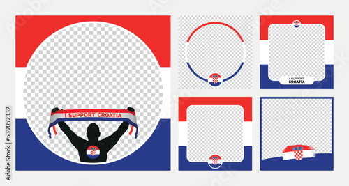 I support Croatia world football championship profil picture frame banner man silhouette with national flag scarf in hand for social media
