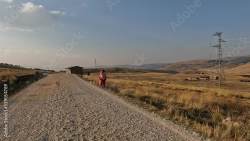 Road trip in the Peruvian Andes. High altitude mountains trip by car crossing the Andean country side. 