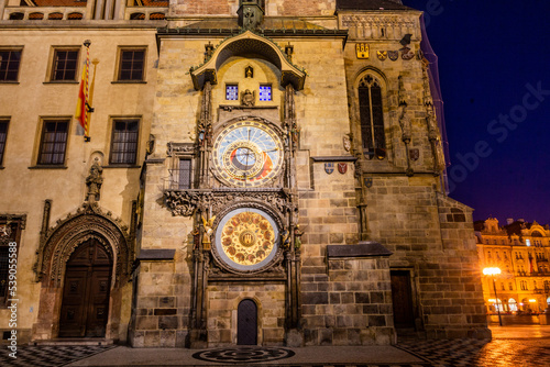 Evening view ofthe Astronomical Clock on the Old Town square in Prague, Czech Republic