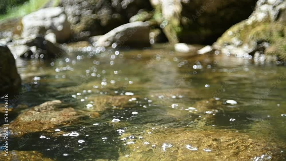 Bubbles on a mountain stream and nice bokeh of stones (slow motion) Bubbles on a mountain stream and nice bokeh of stones (slow motion)