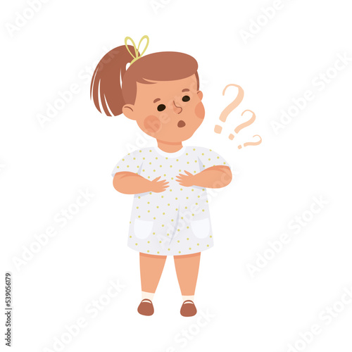 Puzzled Little Girl with Question Mark Scratching Her Head Wondering Vector Illustration