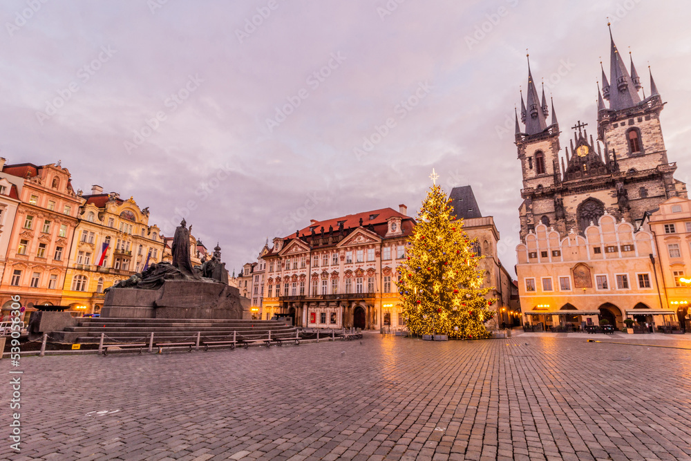 Christmas view of the Old Town squre in Prague, Czech Republic