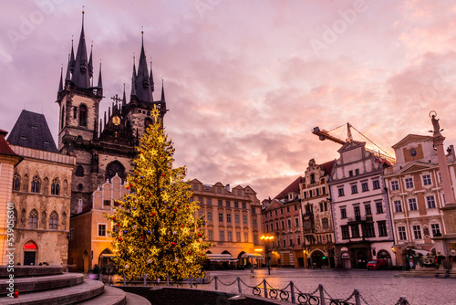 Christmas view of the Old Town squre in Prague  Czech Republic