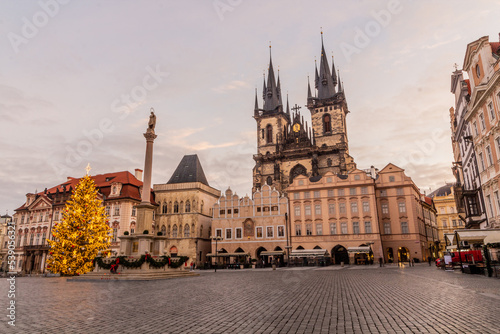 Christmas view of the Old Town squre in Prague, Czech Republic