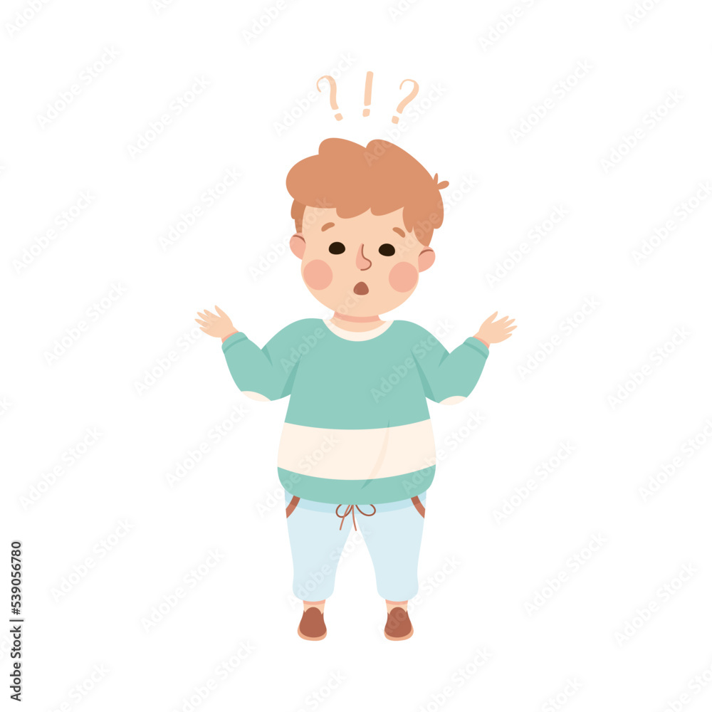 Puzzled Little Boy with Question Mark Scratching His Head Wondering Vector Illustration Puzzled Little Boy with Question Mark Scratching His Head Wondering Vector Illustration