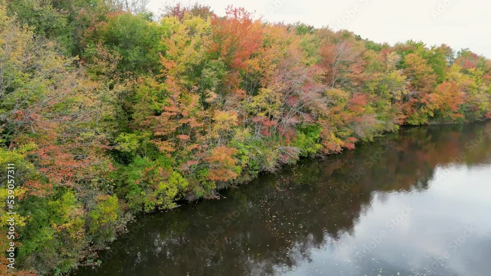 Autumn colorful leaves on the trees surrounding Southards Pond Autumn colorful leaves on the trees surrounding Southards Pond