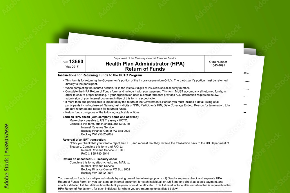 Fototapeta premium Form 13560 documentation published IRS USA 09.16.2017. American tax document on colored