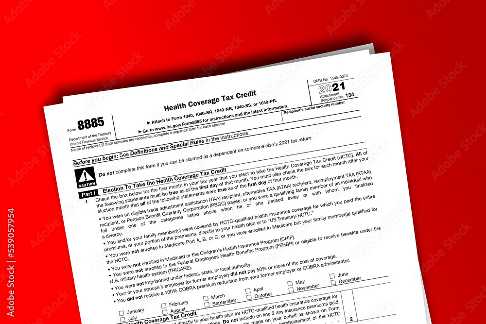 Fototapeta premium Form 8885 documentation published IRS USA 09.14.2021. American tax document on colored