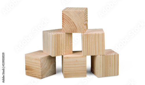 Wooden bricks construction on white background
