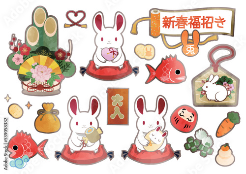 Rabbit New Year's New Year illustration material collection Watercolor style