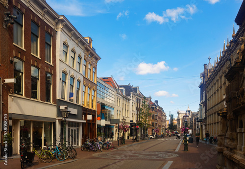 Summer view of the streets in the city of Leiden, the province of South Holland, Netherlands
