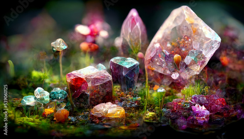 Enchanted Luxurious Gemstone in Natural Garden Space  Enchanted Garden Full of Natural Precious Gemstone