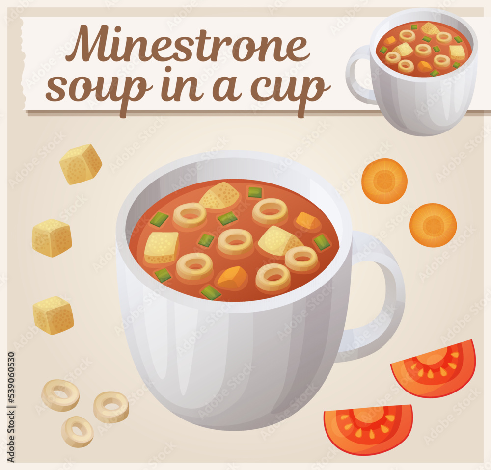 Fotografie Minestrone soup in a cup vector illustration