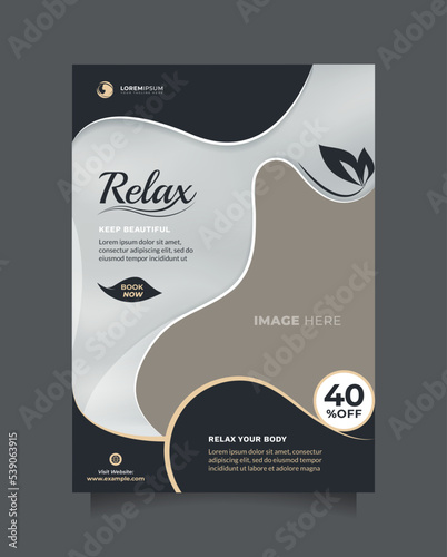 Beauty therapy center template flyer and brochure with a4 size. Beautiful vector poster and banner design to promote cosmetics sale, beautician, healthy skin clinic, medical spa, natural product, etc