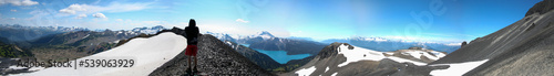 Panorama of garibaldi lake near Whistler British Columbia Canada photo