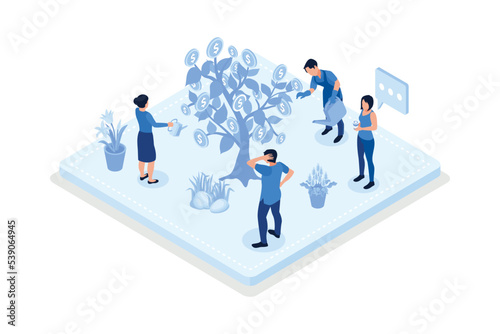 Financial management, money savings and deposit growth concept, isometric vector modern illustration