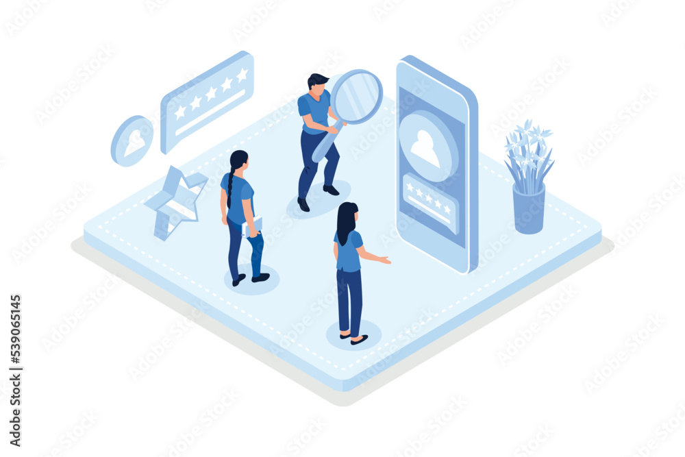 Character applying for work position. Job recruitment process concept, isometric vector modern illustration Character applying for work position. Job recruitment process concept, isometric vector modern illustration