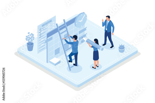 Characters filling to do list and daily planner. Daily planning concept, isometric vector modern illustration