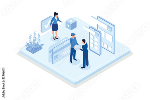 Financial, Characters paying online, isometric vector modern illustration