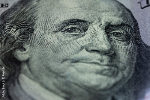 Macro Portrait of Benjamin Franklin on a hundred dollar bill