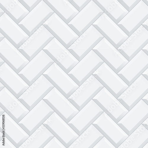 Seamless white herringbone subway tile pattern. Metro tile diagonal layout illustration. © LeysanI