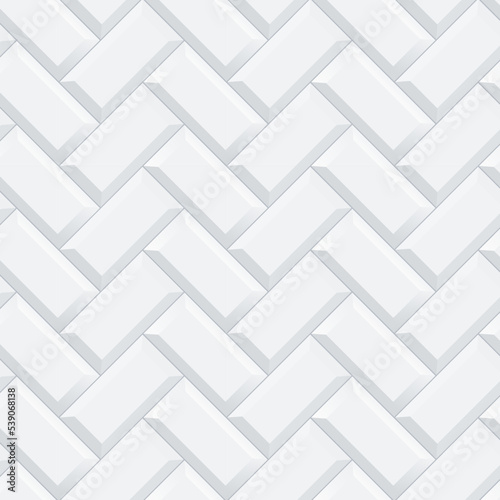 Seamless white herringbone subway tile pattern. Metro tile diagonal layout illustration.