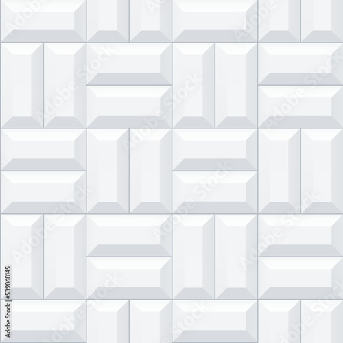 Seamless smooth metro tile texture - realistic white brick background with double basketweave pattern