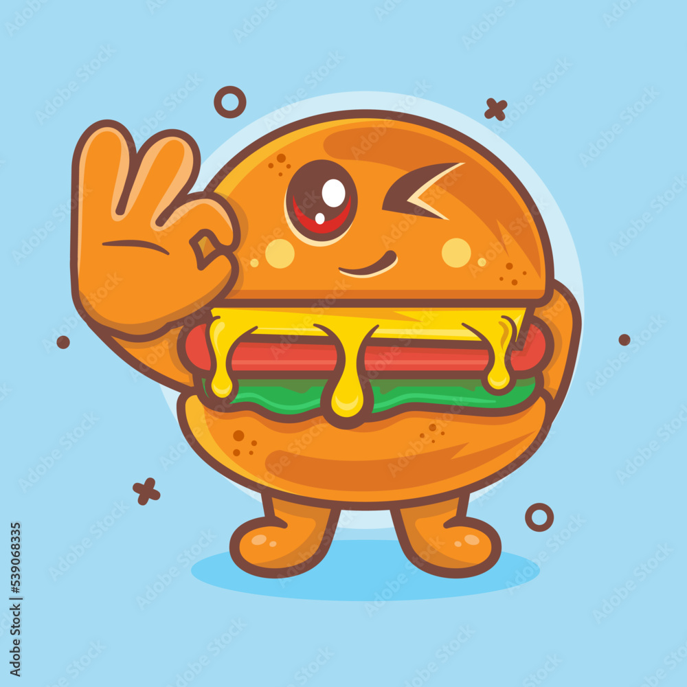 cute hamburger food character mascot with ok hand gesture isolated cartoon in flat style design cute hamburger food character mascot with ok hand gesture isolated cartoon in flat style design