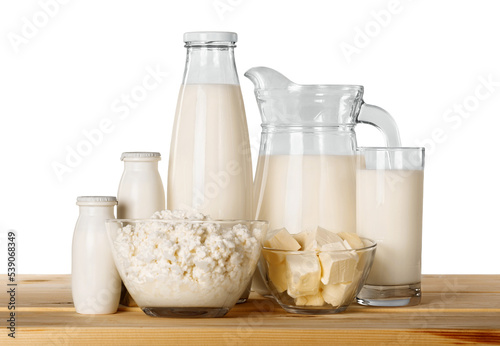 Dairy products on wooden table