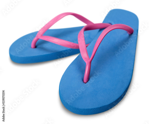 Blue beach rubber sandals flip flops isolated on white background